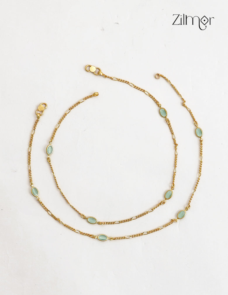 18K Gold Plated Semi Precious Oval Stone Pair Anklet - KT1012695