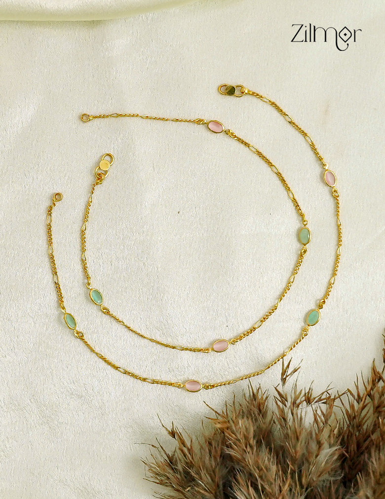 18K Gold Plated Semi Precious Oval Stone Pair Anklet - KT1012695