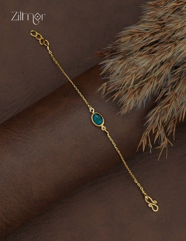 Sky blue semi precious stone chain bracelet with gold plated finish and extension links