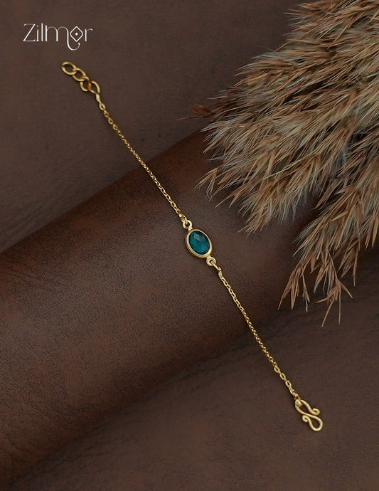 Sky blue semi precious stone chain bracelet with gold plated finish and extension links