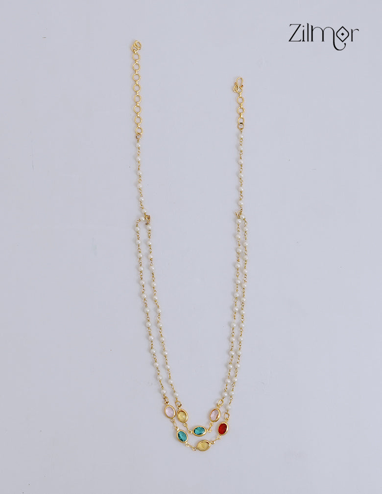 18K Gold Plated Semi Precious Stone Double Layer Pearl Necklace - KY1012376