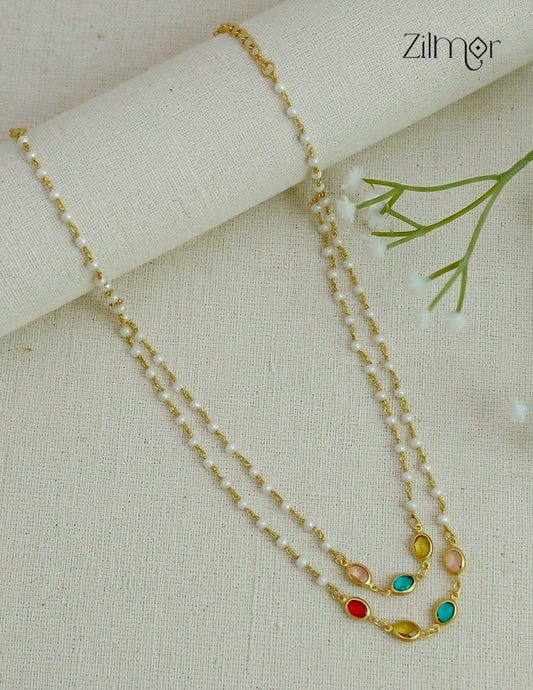 18K Gold Plated Semi Precious Stone Double Layer Pearl Necklace - KY1012376
