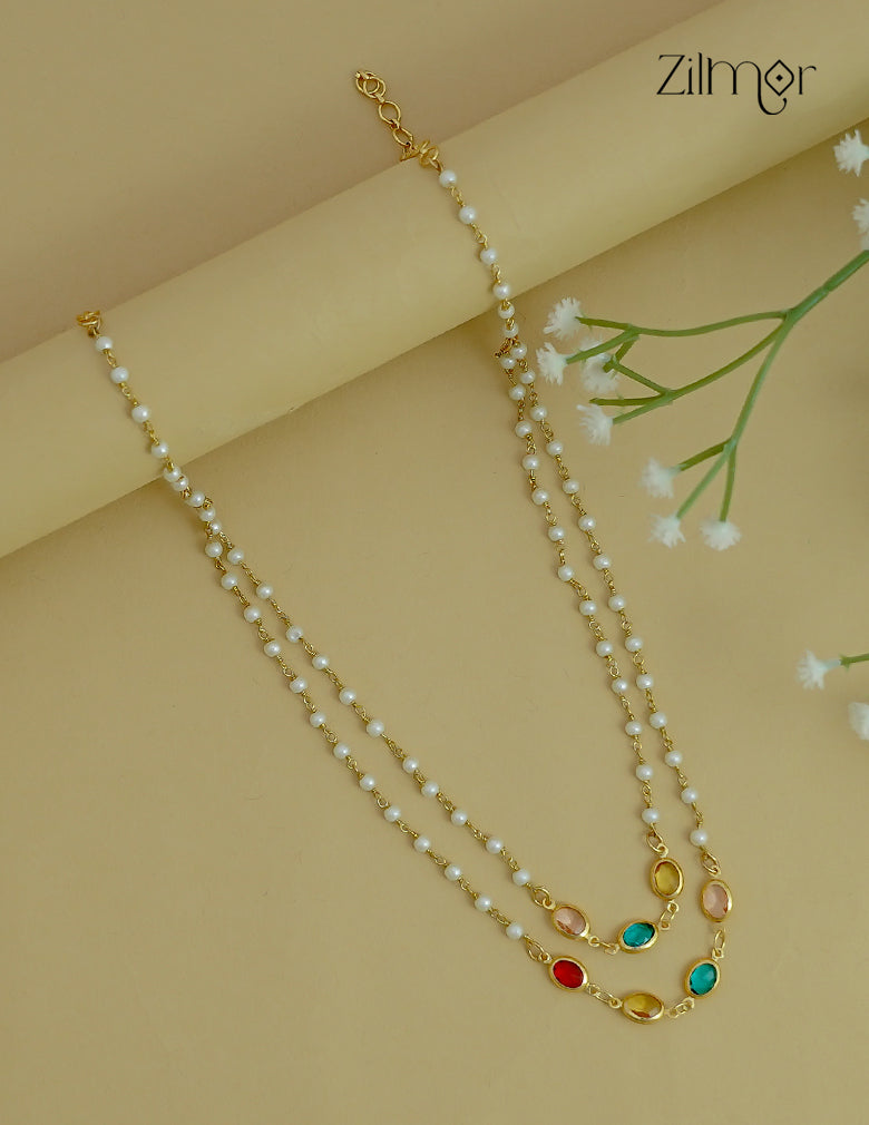 18K Gold Plated Semi Precious Stone Double Layer Pearl Necklace - KY1012376