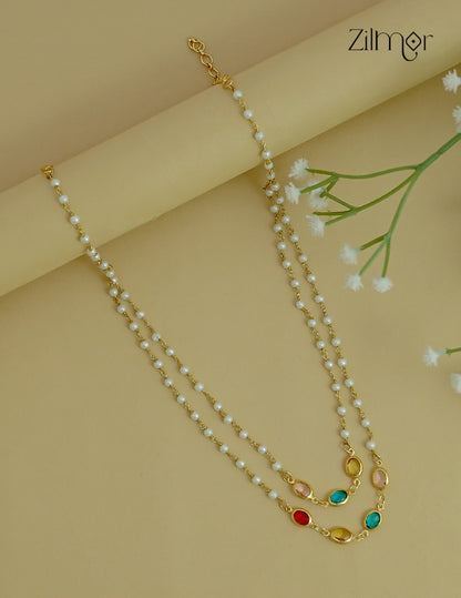 18K Gold Plated Semi Precious Stone Double Layer Pearl Necklace - KY1012376