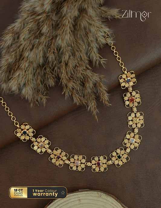 18K Gold Plated Square Motif Choker Necklace - ZS1012398