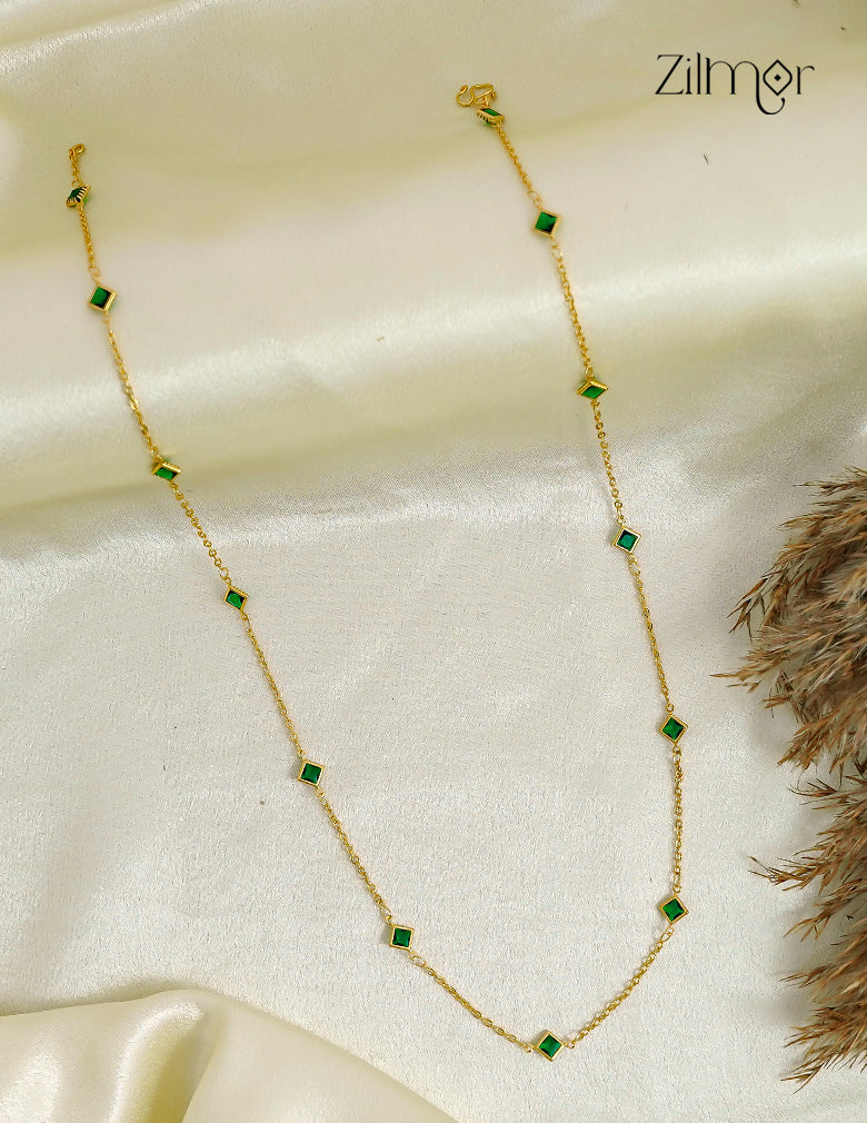 18K Gold Plated Square Stone Station Long Chain Necklace - AG1012636