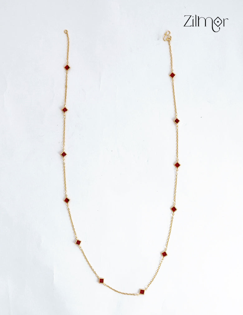 18K Gold Plated Square Stone Station Long Chain Necklace - AG1012636