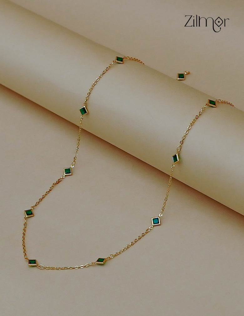 18K Gold Plated Square Stone Station Long Chain Necklace - AG1012636