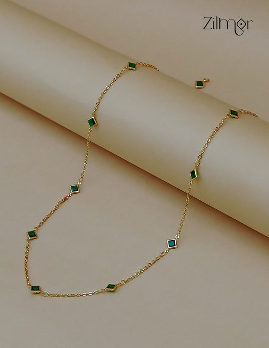 18K Gold Plated Square Stone Station Long Chain Necklace - AG1012636