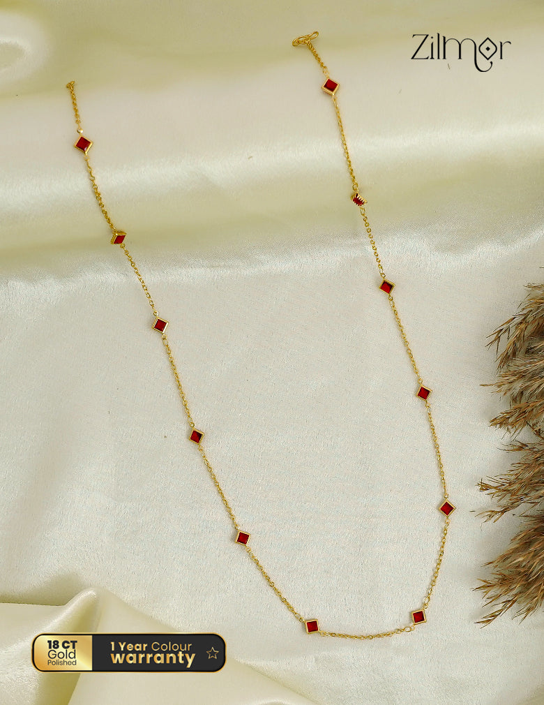 18K Gold Plated Square Stone Station Long Chain Necklace - AG1012636
