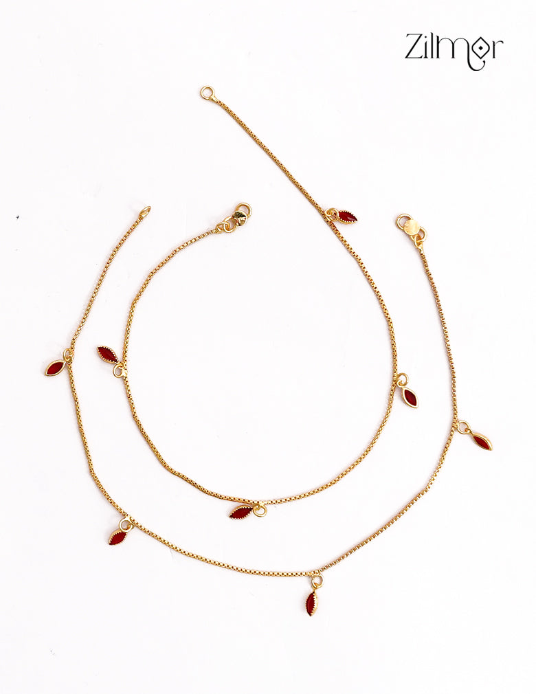 18K Gold Plated Stone Charm Pair Anklet - AG1012561