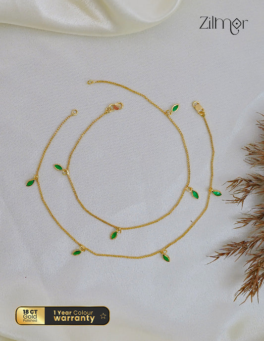 18K Gold Plated Stone Charm Pair Anklet - AG1012561