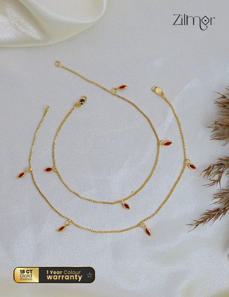 18K Gold Plated Stone Charm Pair Anklet - AG1012561