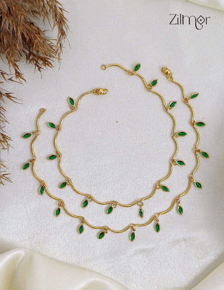 18K Gold Plated Stone Charm Pair Anklet - KY1012657
