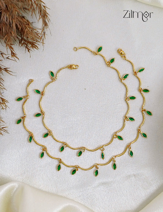 18K Gold Plated Stone Charm Pair Anklet - KY1012657