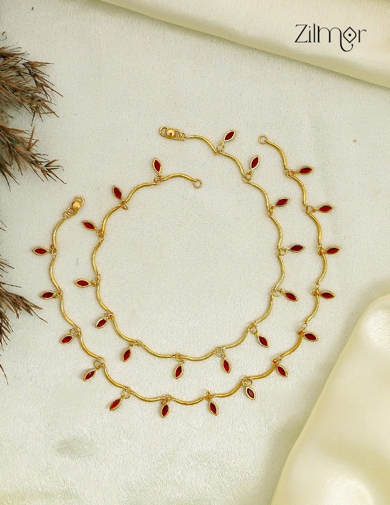18K Gold Plated Stone Charm Pair Anklet - KY1012657