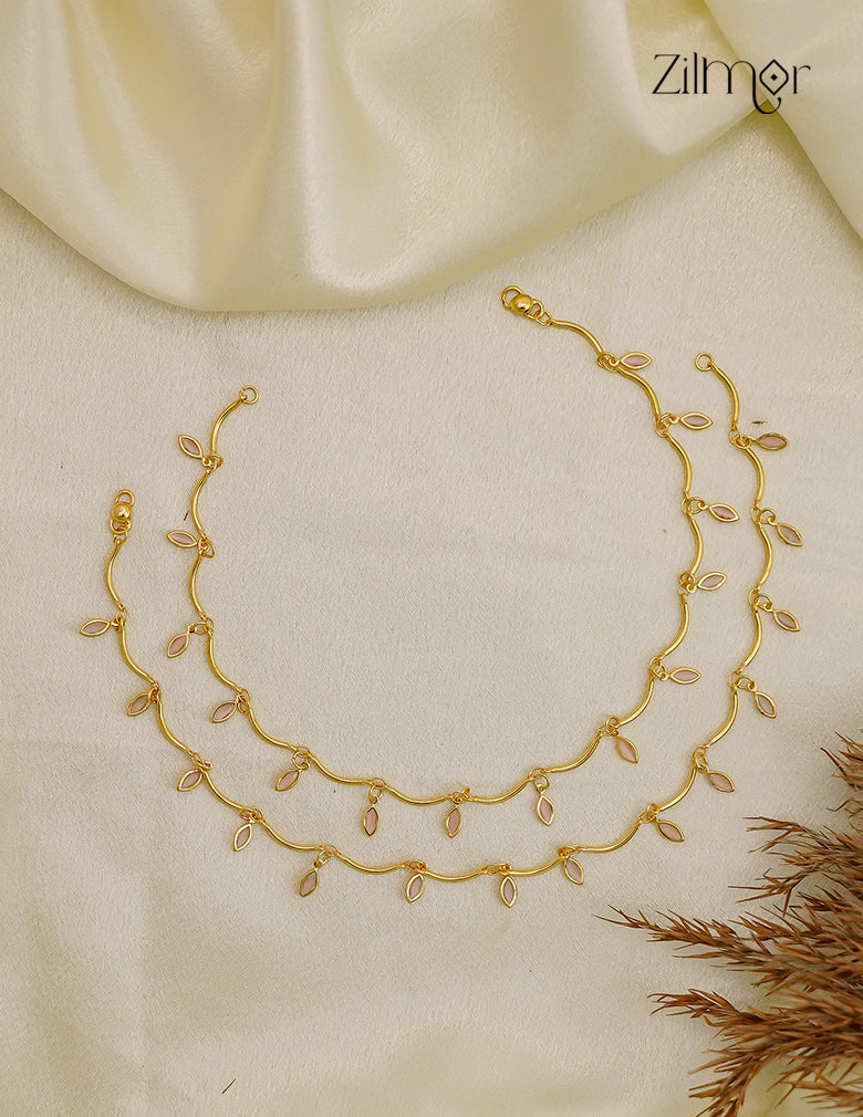 18K Gold Plated Stone Charm Pair Anklet - KY1012657