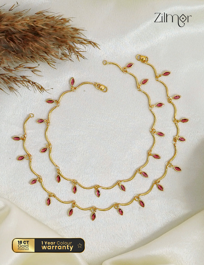 18K Gold Plated Stone Charm Pair Anklet - KY1012657