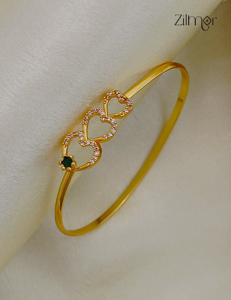 18K Gold Plated Triple CZ Heart Openable Bangle - KF101236