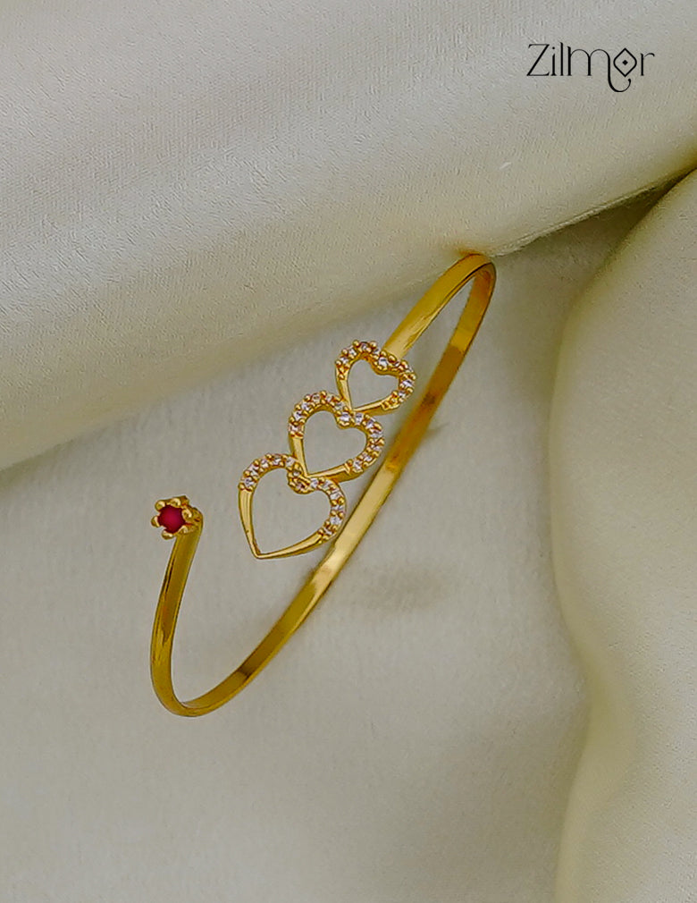 18K Gold Plated Triple CZ Heart Openable Bangle - KF101236