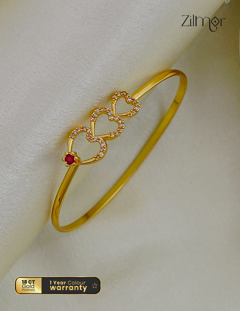 18K Gold Plated Triple CZ Heart Openable Bangle - KF101236