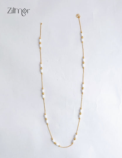 18K Gold Plated White Pearl Bead Chain Necklace - KT1012565