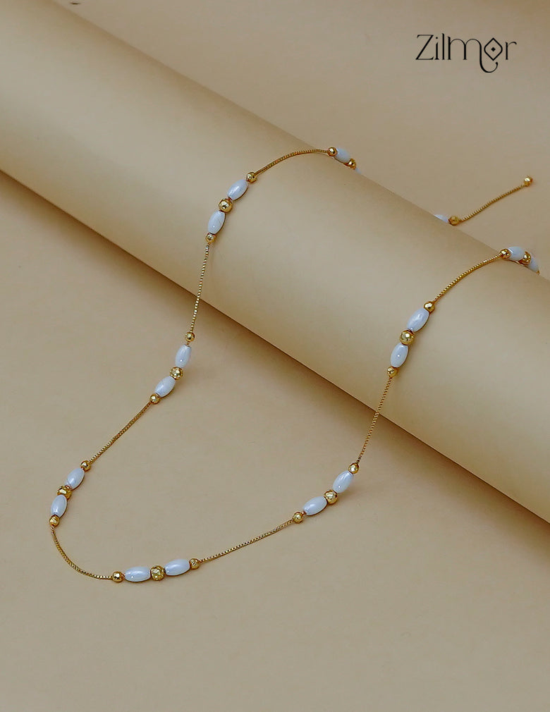 18K Gold Plated White Pearl Bead Chain Necklace - KT1012565