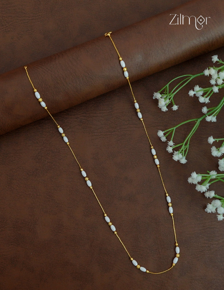 18K Gold Plated White Pearl Bead Chain Necklace - KT1012565