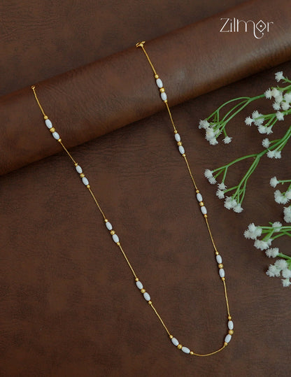 18K Gold Plated White Pearl Bead Chain Necklace - KT1012565
