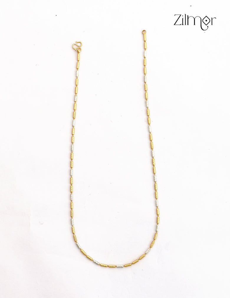 18K Gold & White Gold Mix Barrel Bead Chain Necklace - TR1012711