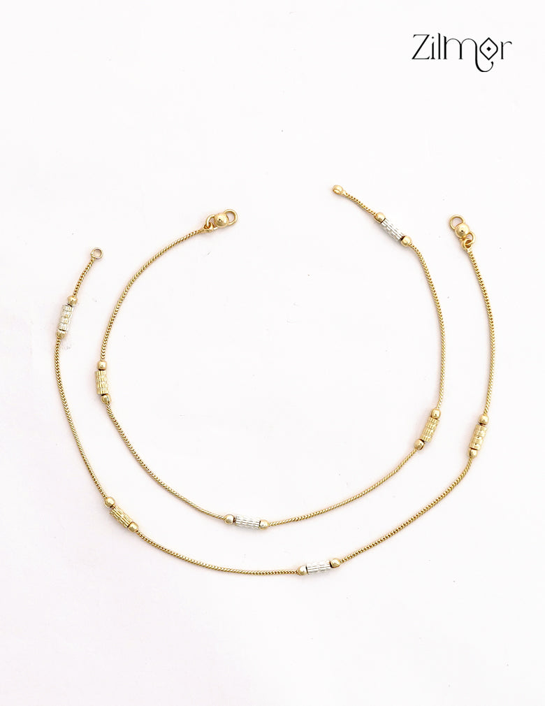 18K Gold & White Gold Mix Bead  Anklet Pair - TR1012709