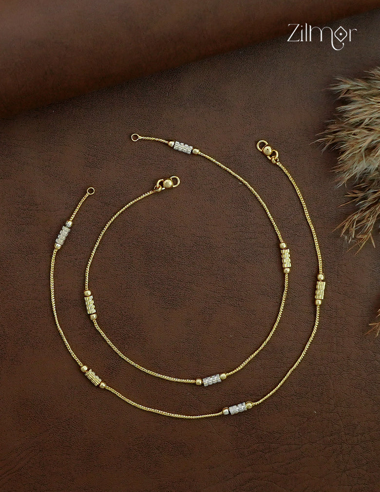 18K Gold & White Gold Mix Bead  Anklet Pair - TR1012709