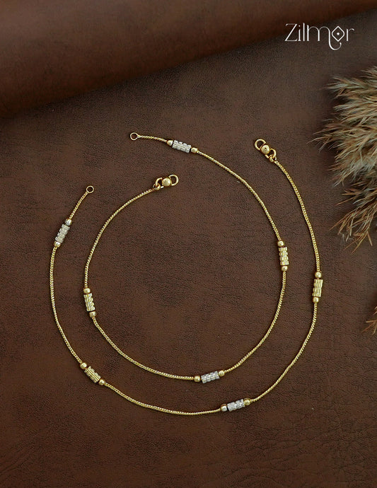 18K Gold & White Gold Mix Bead  Anklet Pair - TR1012709