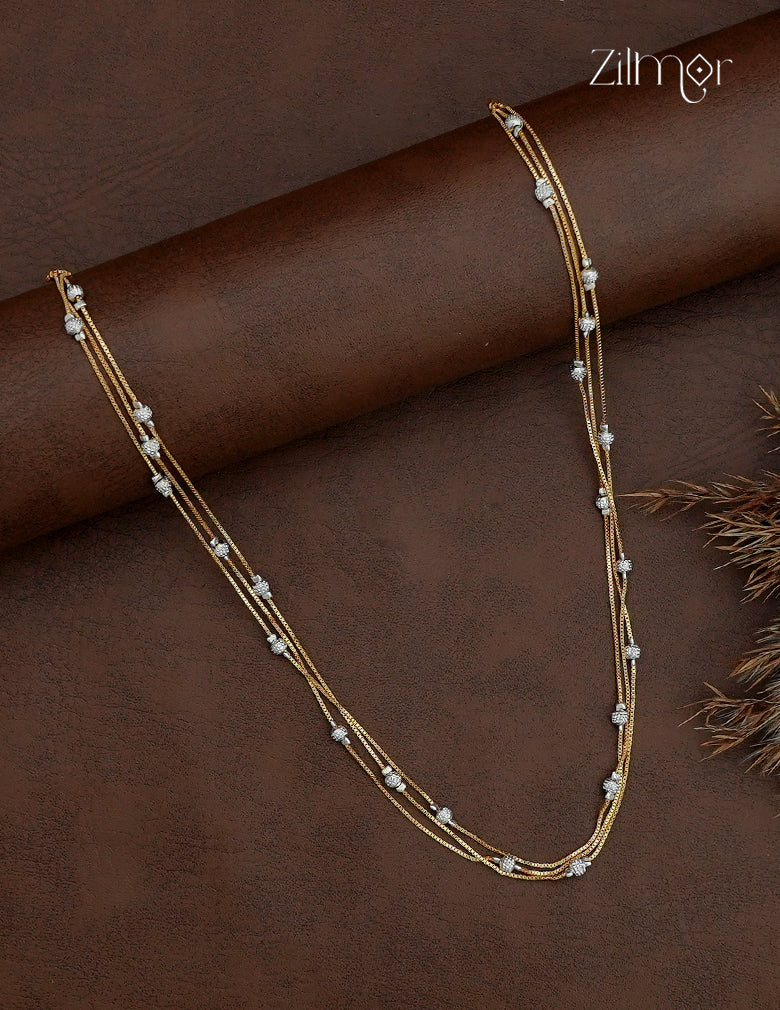 18K Gold & White Gold Mix Beads Layered Necklace styled on dark backdrop showing layered chains