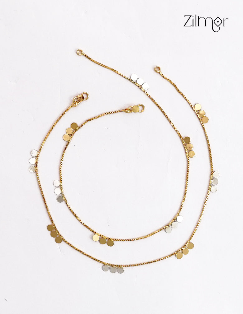 18K Gold & White Gold Mix Disc Charm Pair Anklet - PP1012577