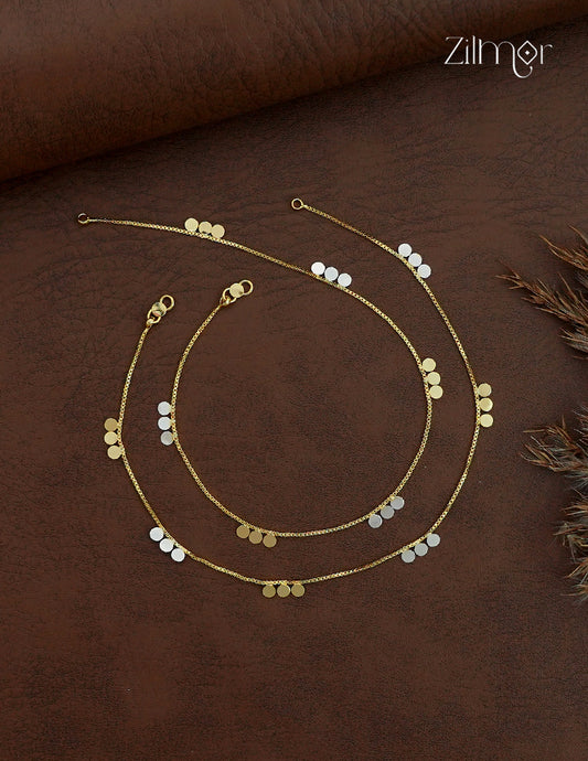 18K Gold & White Gold Mix Disc Charm Pair Anklet - PP1012577
