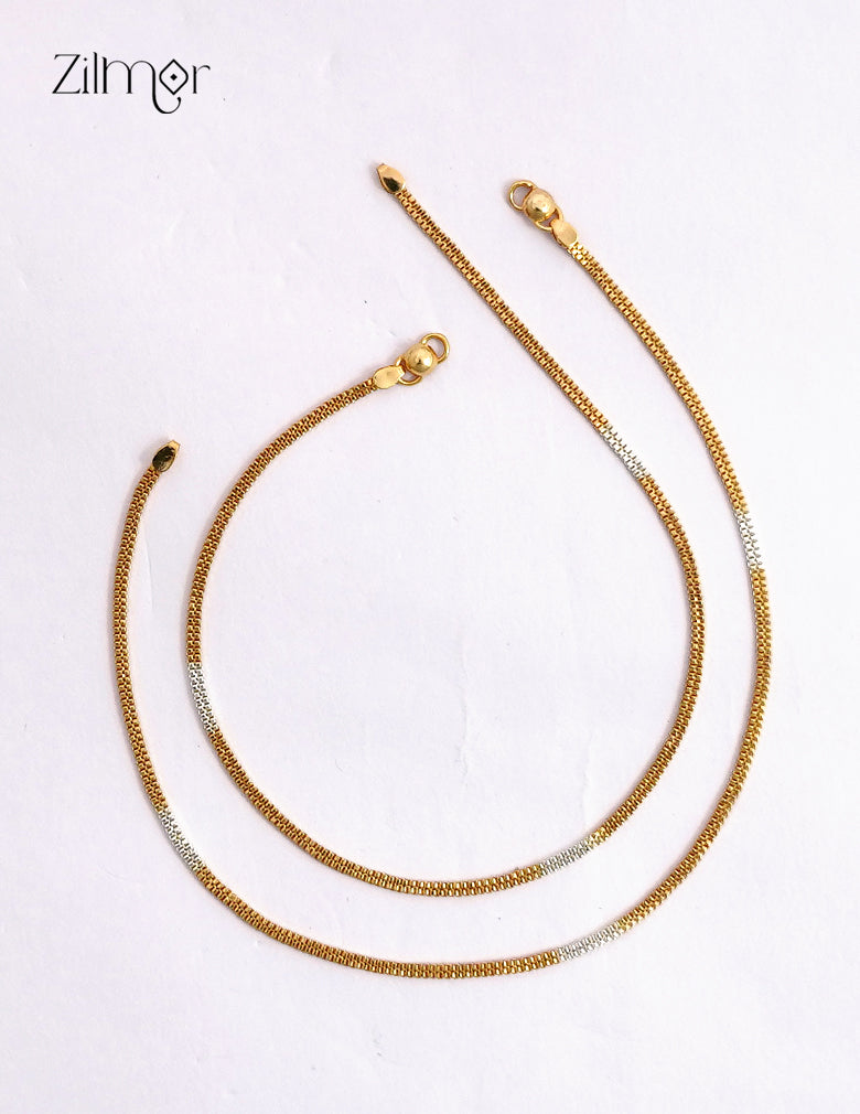 18K Gold & White Gold Mix Mesh Chain Pair Anklet - PP1012575