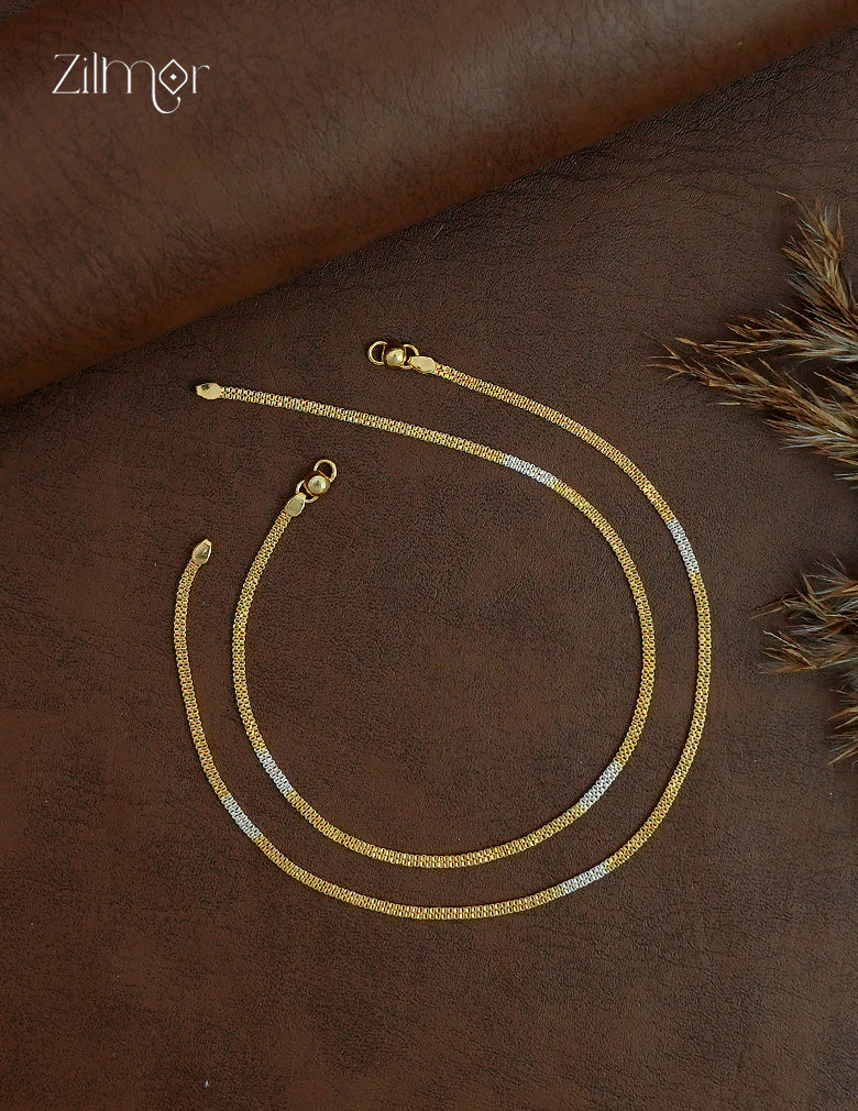18K Gold & White Gold Mix Mesh Chain Pair Anklet - PP1012575