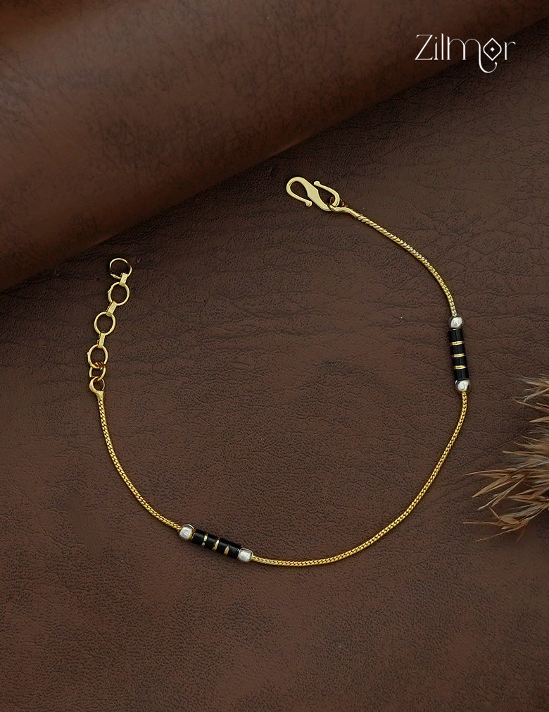 18K Gold & White Gold Plated Black Bead Bracelet - SG1013051