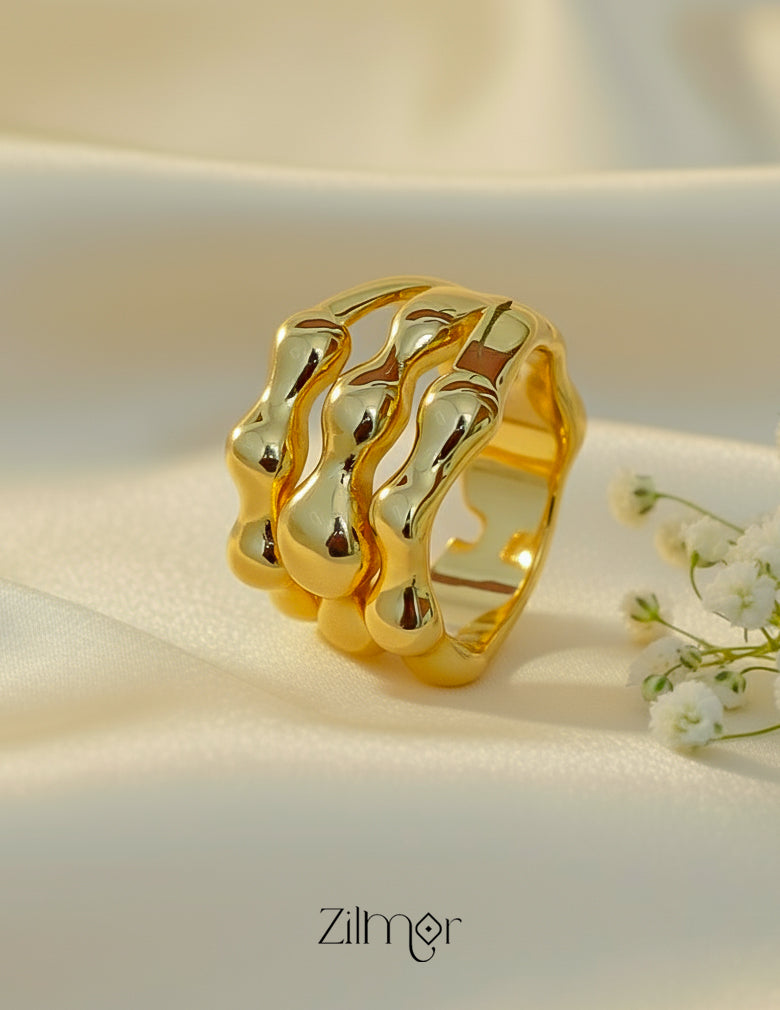 ZC1012041 - Bamboo Textured Ring – Adjustable Stacked | 18K Gold Plated Stainless Steel | Anti Tarnish