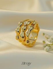 ZC1012041 - Bamboo Textured Ring – Adjustable Stacked | 18K Gold Plated Stainless Steel | Anti Tarnish