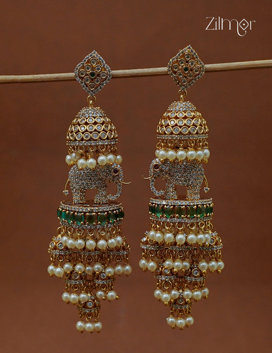 Pearl Hanging AD Stone Haati Jhumka Earrings - AF1012868