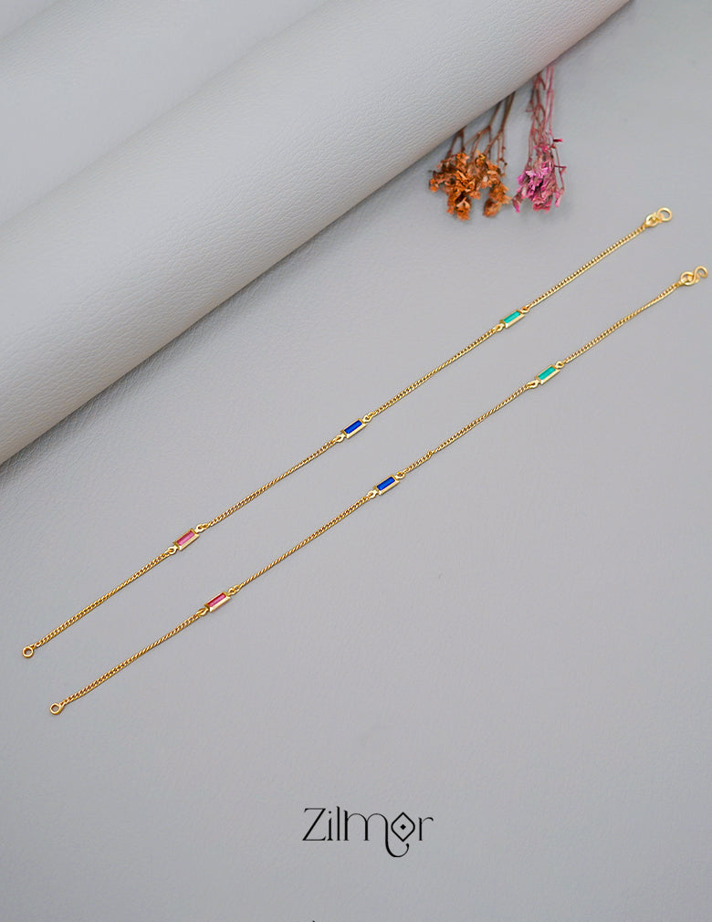 KT1011541 - Gold Toned pair Multi Kemp Stone Anklet 3-Zilmor