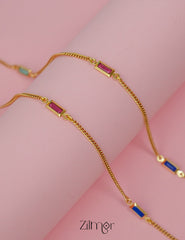 KT1011541 - Gold Toned pair Multi Kemp Stone Anklet 1-Zilmor