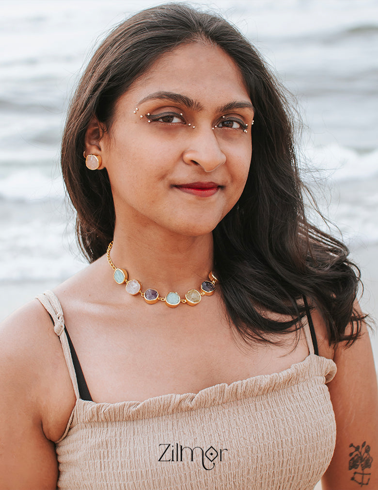 Natural Raw Stone Necklace Set  - KE100390 2-Zilmor