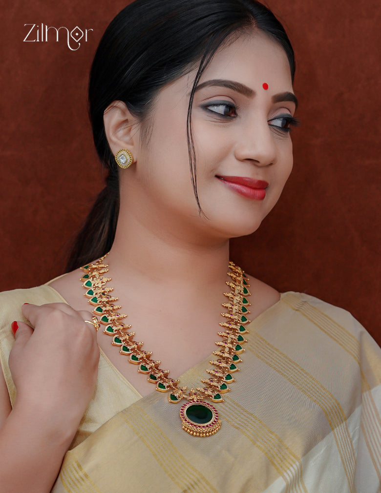 18K Gold Plated Palakka Long Haram Necklace with Pendant - PREBOOKING ZS1012345