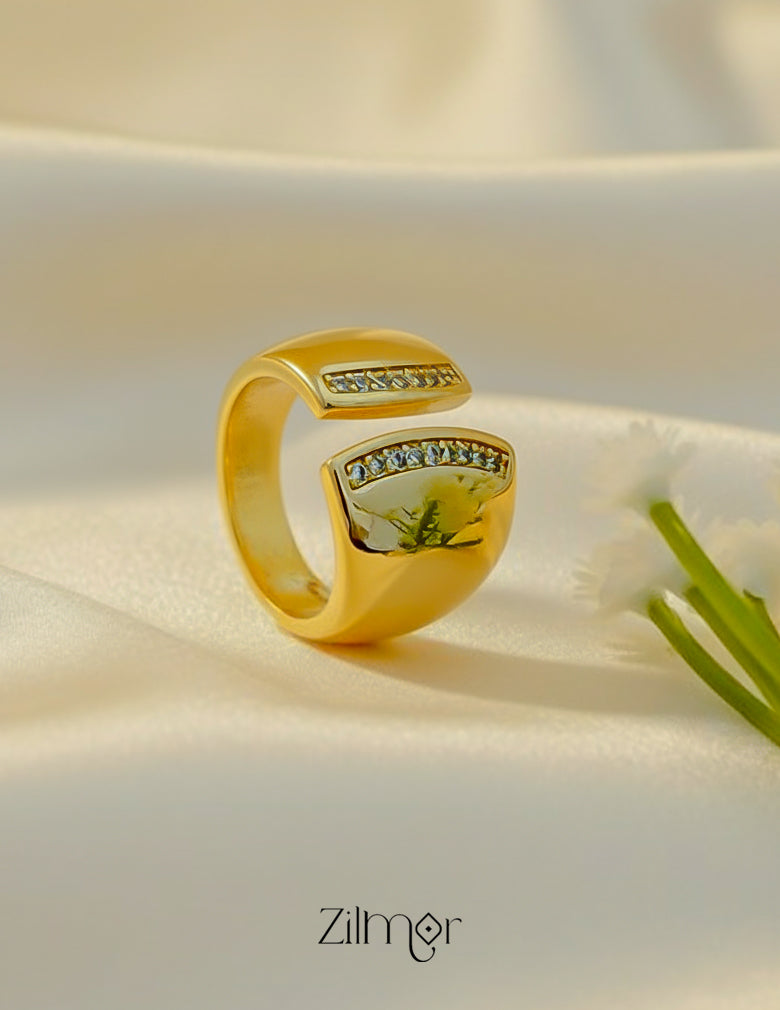18K gold plated asymmetrical ring with a unique modern geometric design