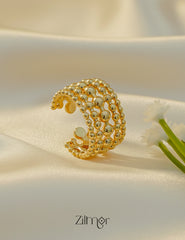 18K Gold Plated Ball Textured Cuff Adjustable Ring – Elegant and Modern Design