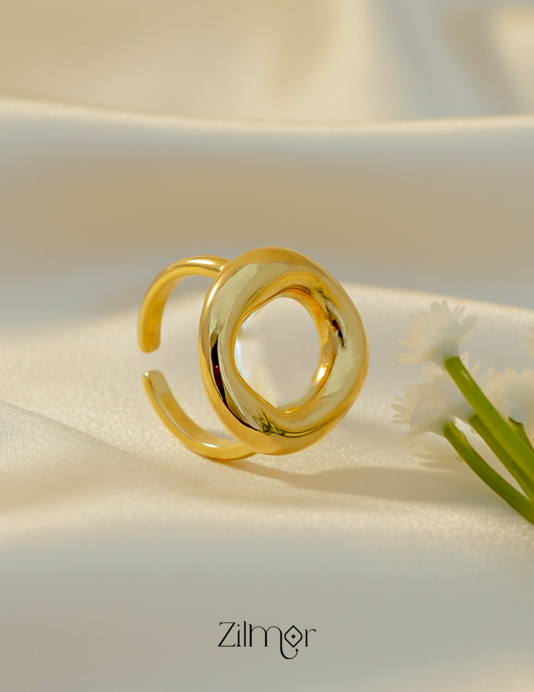 18K Gold Plated Circle Adjustable Statement Ring – Elegant Jewelry Design