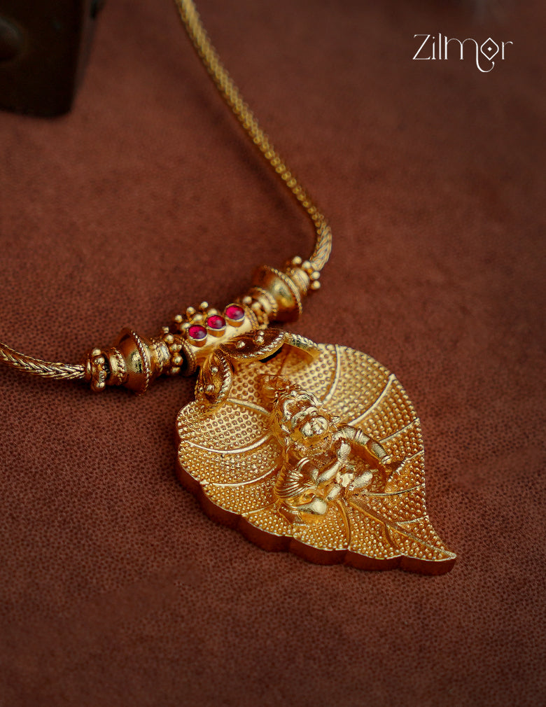 18k Gold Plated Krishna Pendant on a Leaf Chain Necklace - ZS1012337